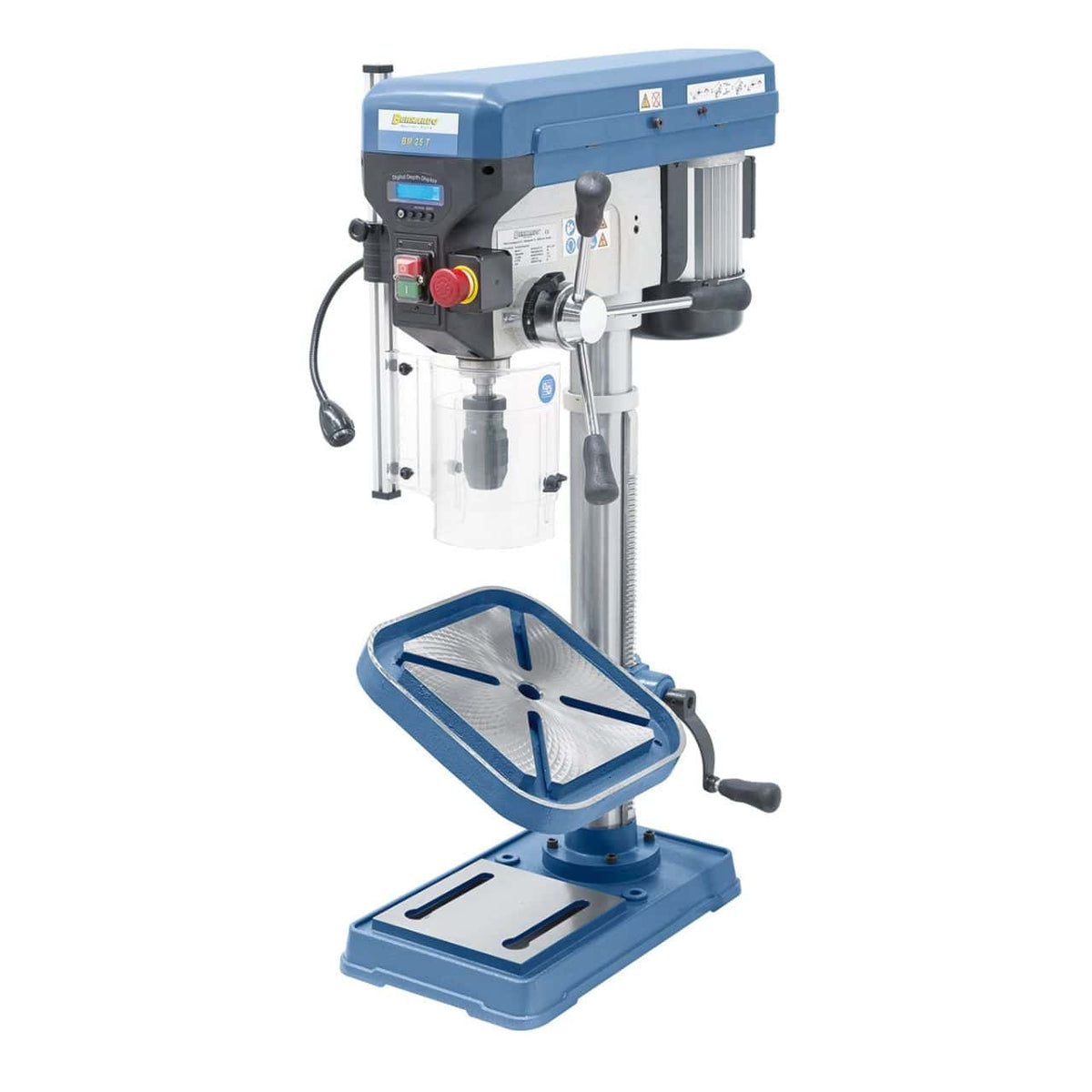 Furadora de bancada Bernardo BM 25 T / 230 V com display digital e LED – furação Ø 25 mm, cone MT 2, 16 velocidade 220-2.840 rpm, motor 0,75 kW 230V, peso 57 kg