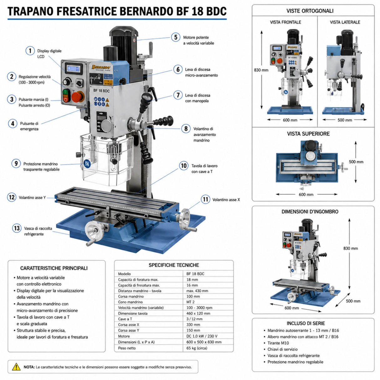 Furadora-fresadora Bernardo BF 18 BDC