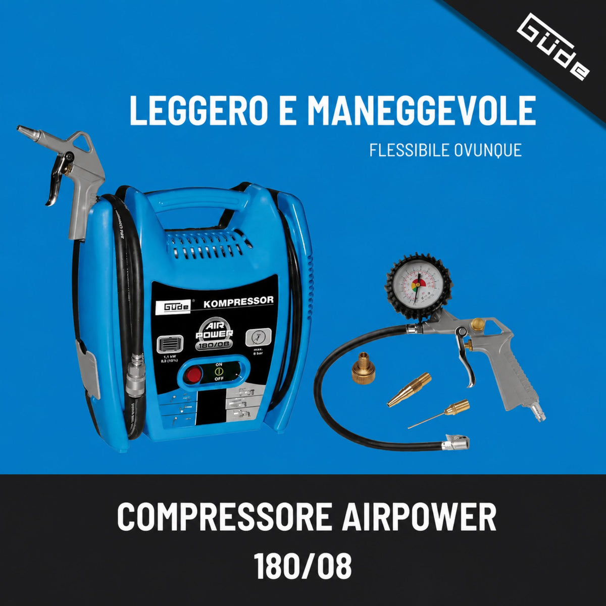 Compressor de ar portátil Güde Airpower 180/08