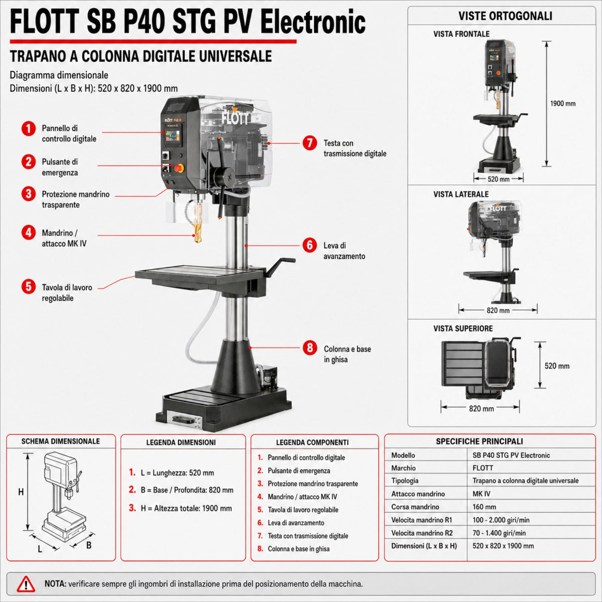 Furadora de coluna Flott SB P40 STG PV Electronic