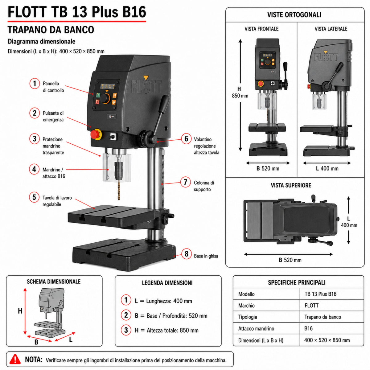Furadora de coluna Flott TB 13 Plus B16