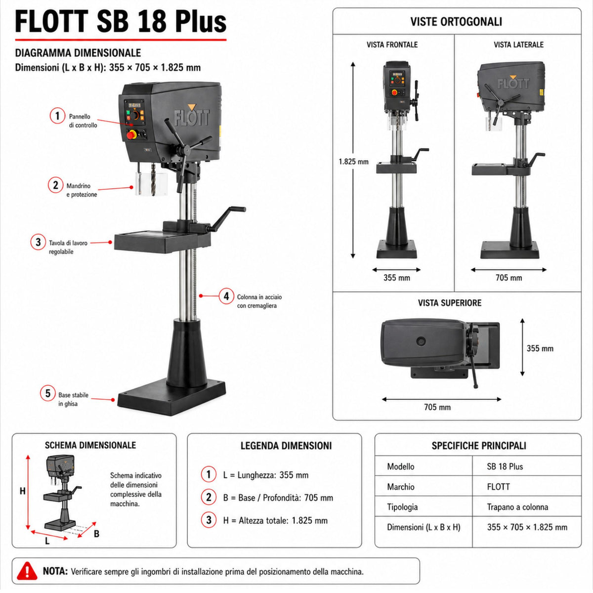 Furadora de coluna Flott SB 18 Plus Inverter 30-3000 rpm