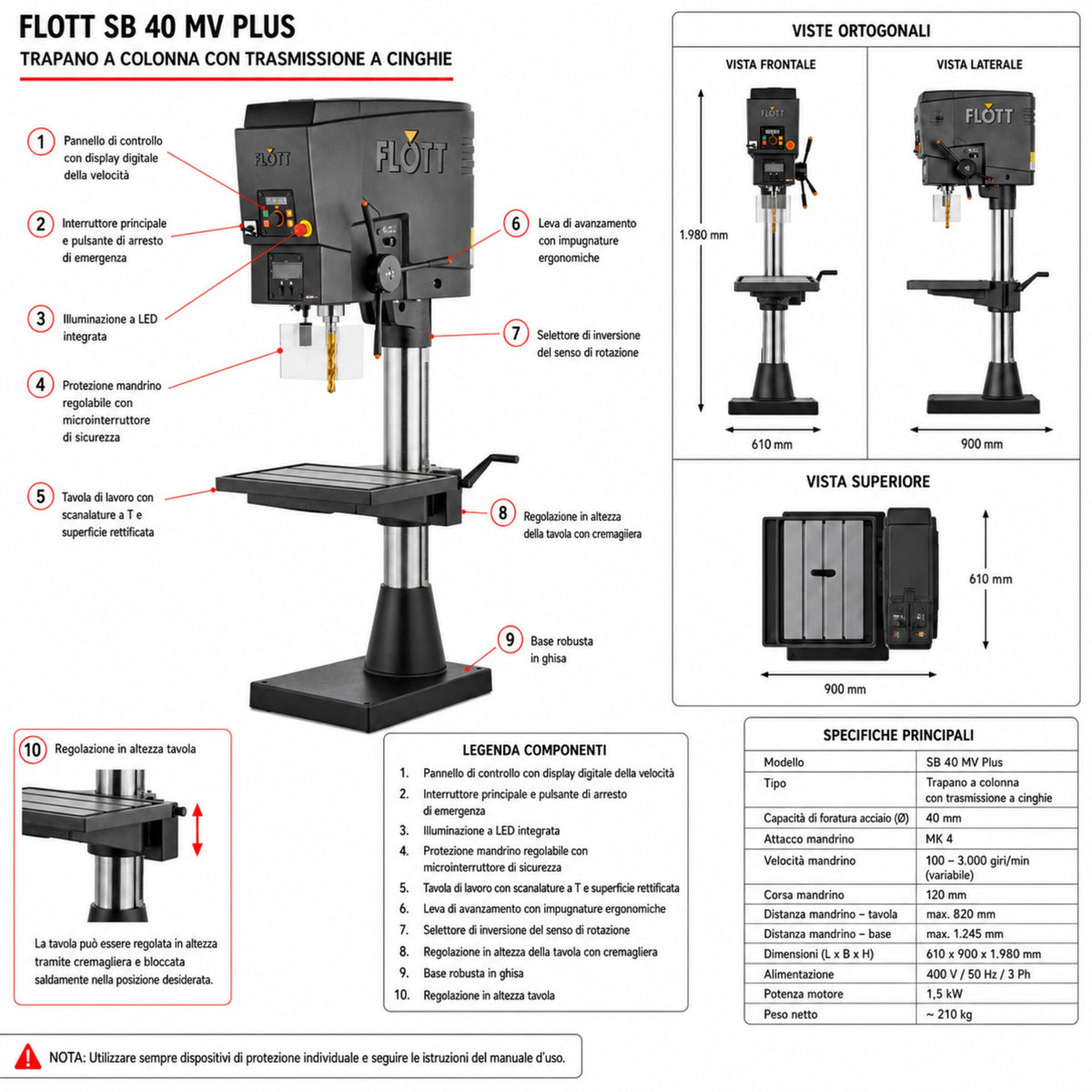 Furadora de coluna Flott SB 40 MV Plus