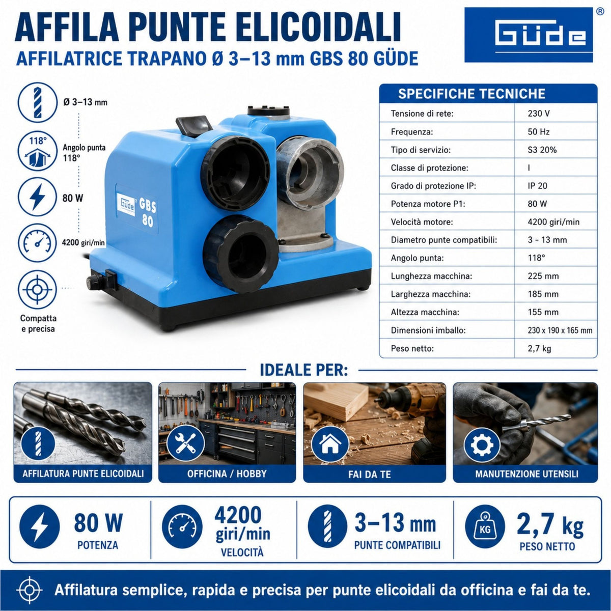 Afiadora de brocas Güde GBS 80
