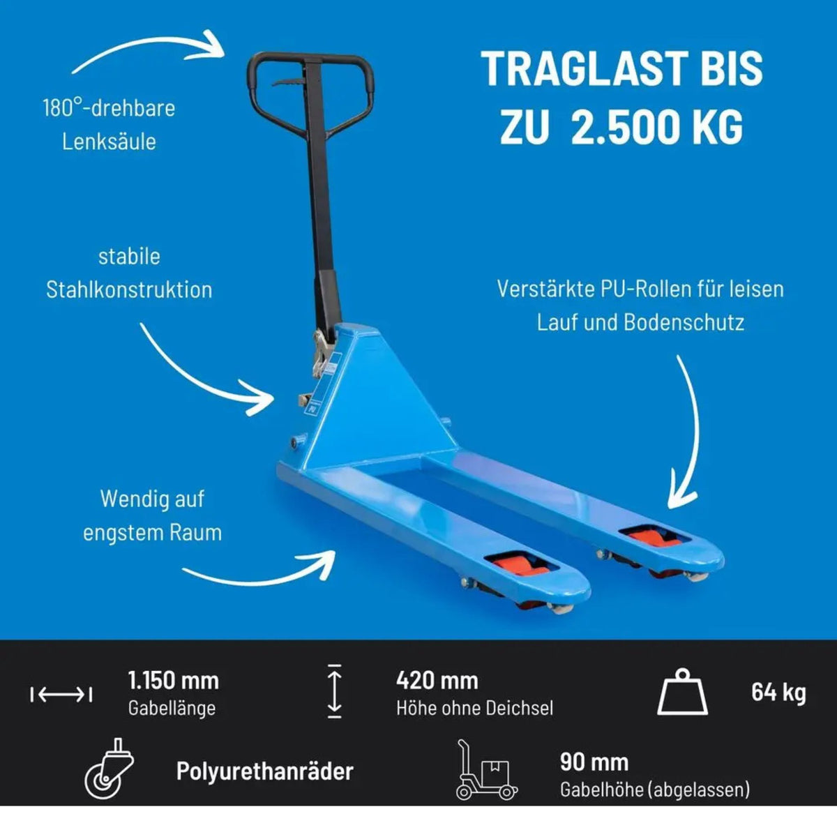 Empilhador manual Güde 2500 kg – PU (poliuretano)
