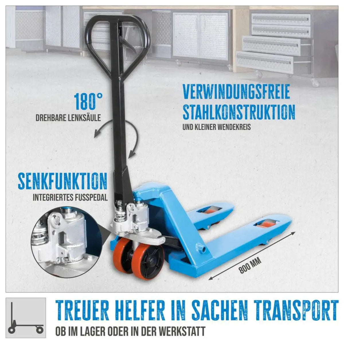 Empilhador manual Güde 2500 kg – PU (garfos 800 mm)