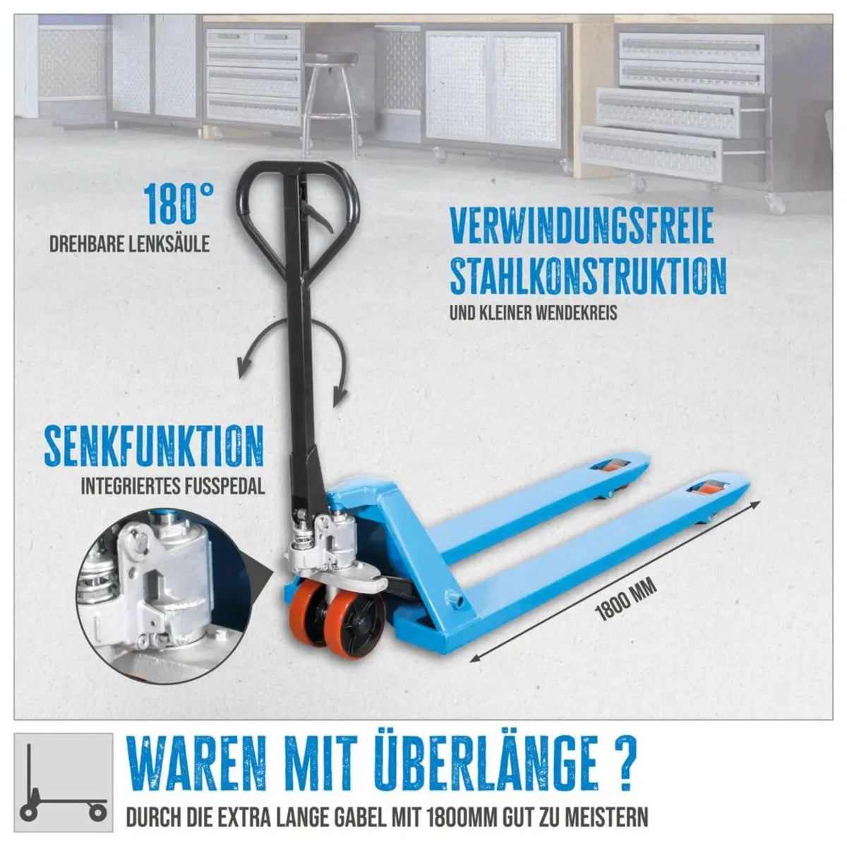 Empilhador manual Güde 2500 kg – PU (garfos 1800 mm)