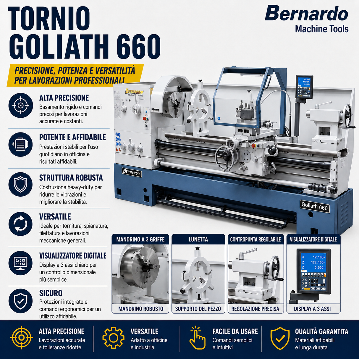 Torno para metal Bernardo Goliath 660 x 2000 com DRO digital 3 eixos