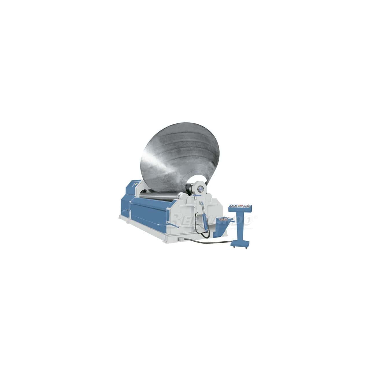 Calandra idraulica Bernardo AHS 4100 – 8,0 a 4 rulli, capacità 10 mm x 4100 mm, con struttura pesante e motore da 7,5 kW.