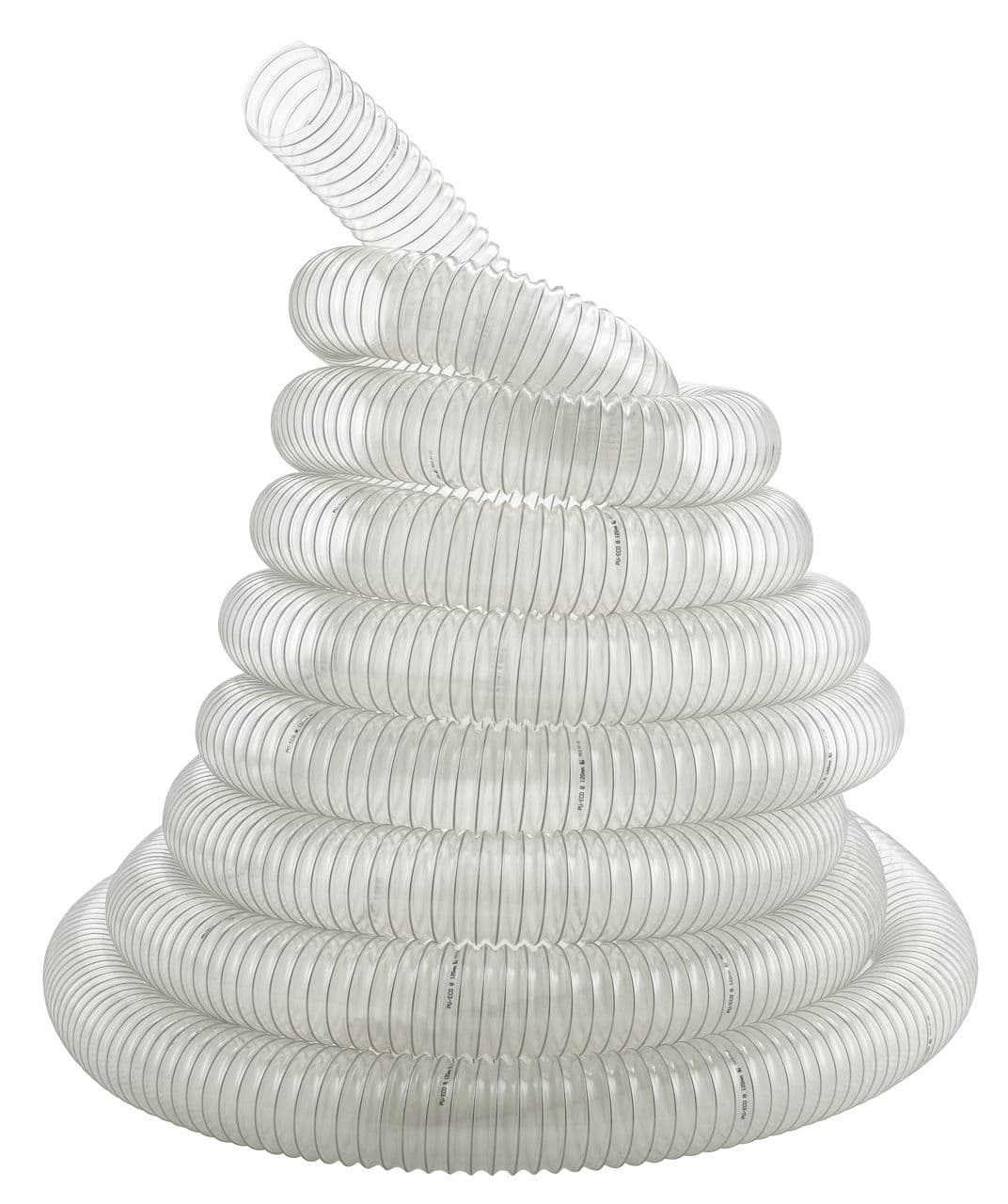 Tubo di aspirazione Bernardo Ø160 mm, lunghezza 6 m, in plastica trasparente con spirale in acciaio zincato, flessibile e resistente per impianti di aspirazione industriale.