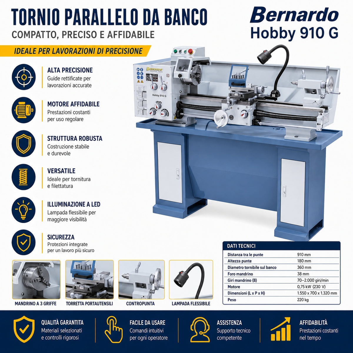 Torno para metal Bernardo Hobby 910 G 230V