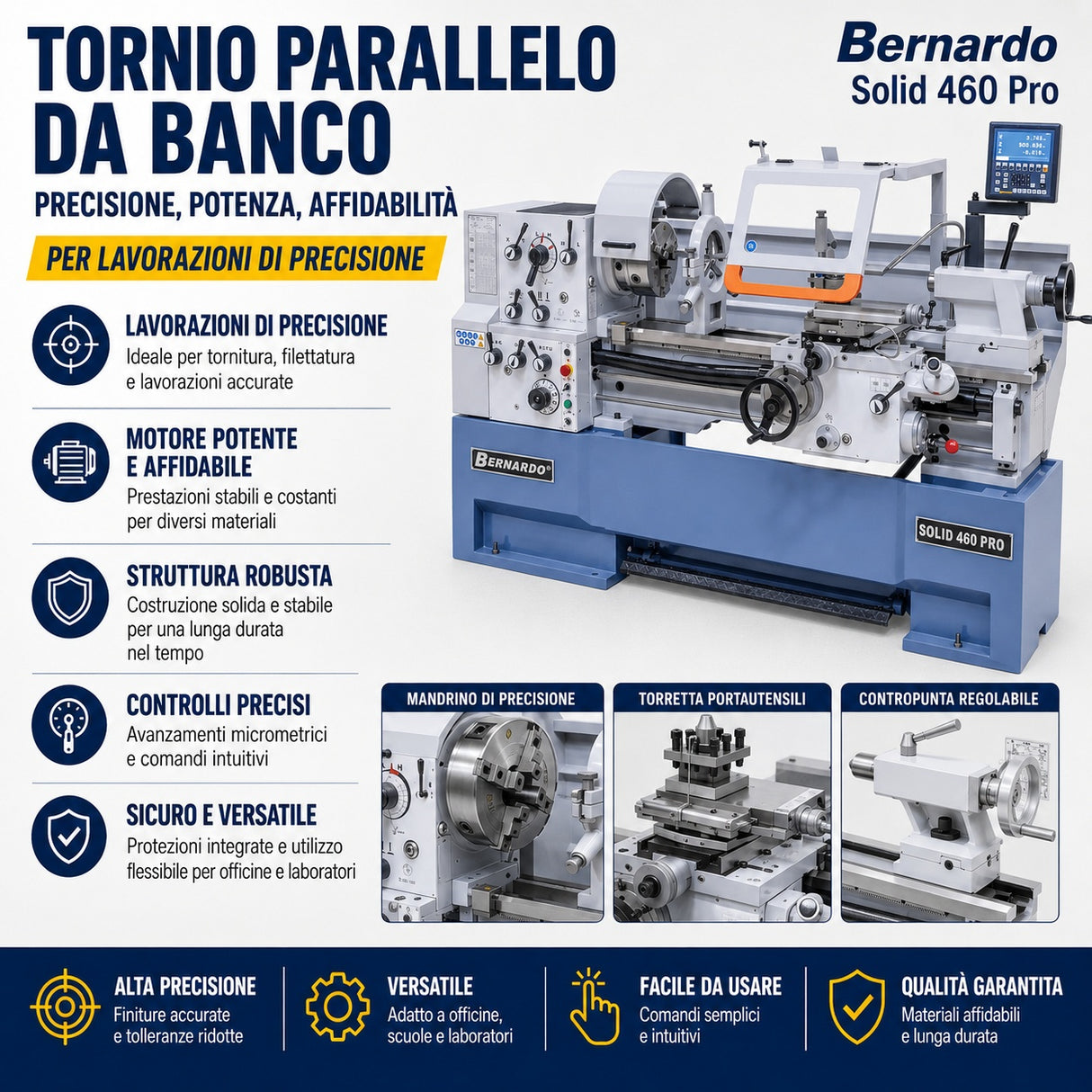 Torno para metal Bernardo Solid 460 x 1000 Pro com visualizador digital 3 eixos
