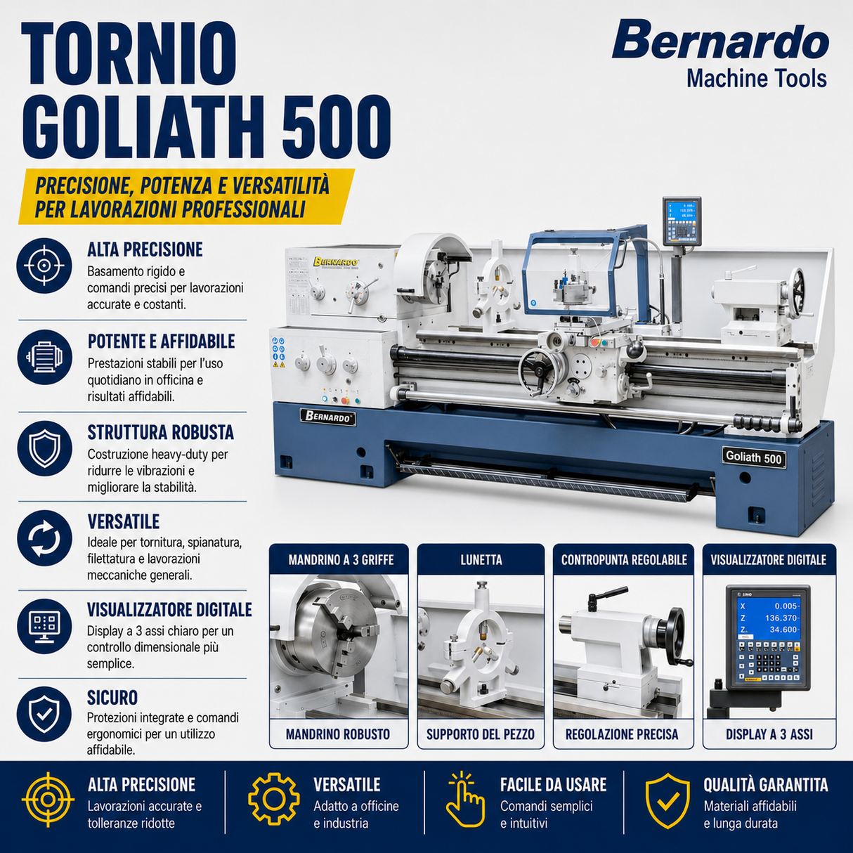 Torno para metal Bernardo Goliath 500 x 1000