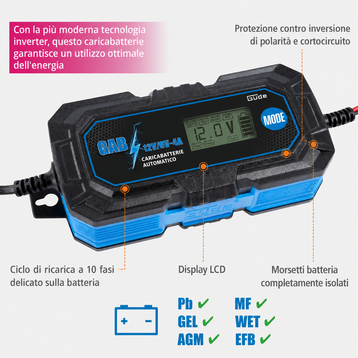 Carregador de baterias automático Güde GAB 12V/6V-4A