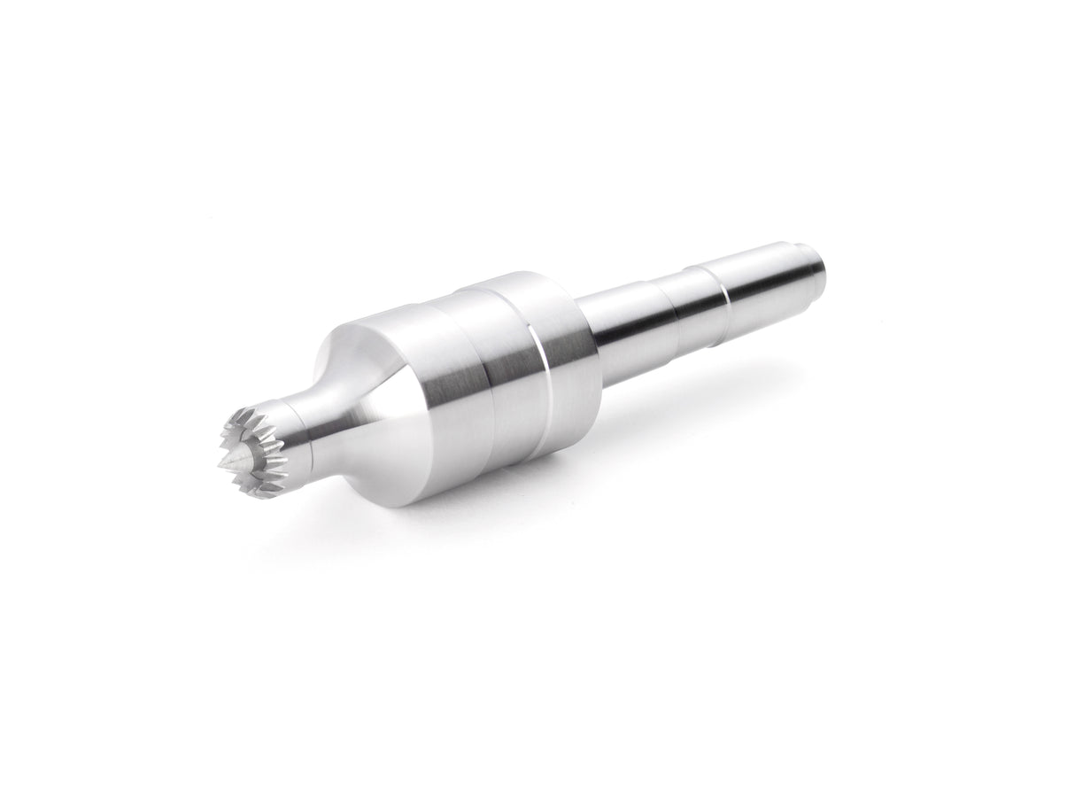 Contropunta rotante Record Power Coronet Falcon a denti multipli con perno elastico regolabile, ideale per tornitura sicura di legni delicati, laminati e pezzi di grandi dimensioni.