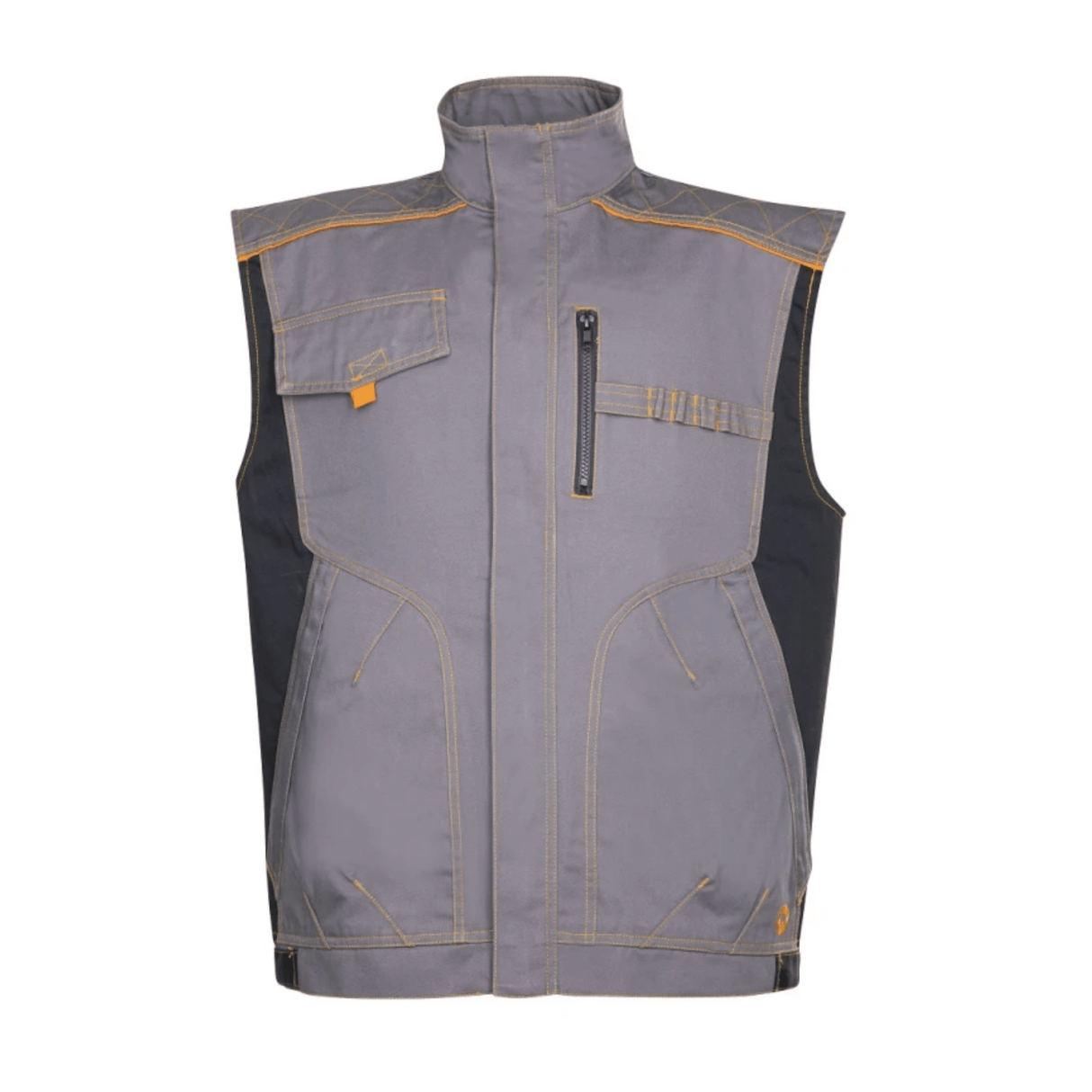 Gilet da lavoro ARDON® VISION in tessuto misto keper, design grigio/nero con cuciture a contrasto, ideale per uso professionale quotidiano.