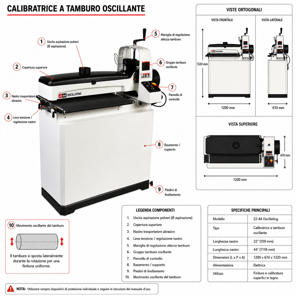 Calibratrice Jet JWDS-2244OSC Calibratrice a cilindro oscillante 1120 mm