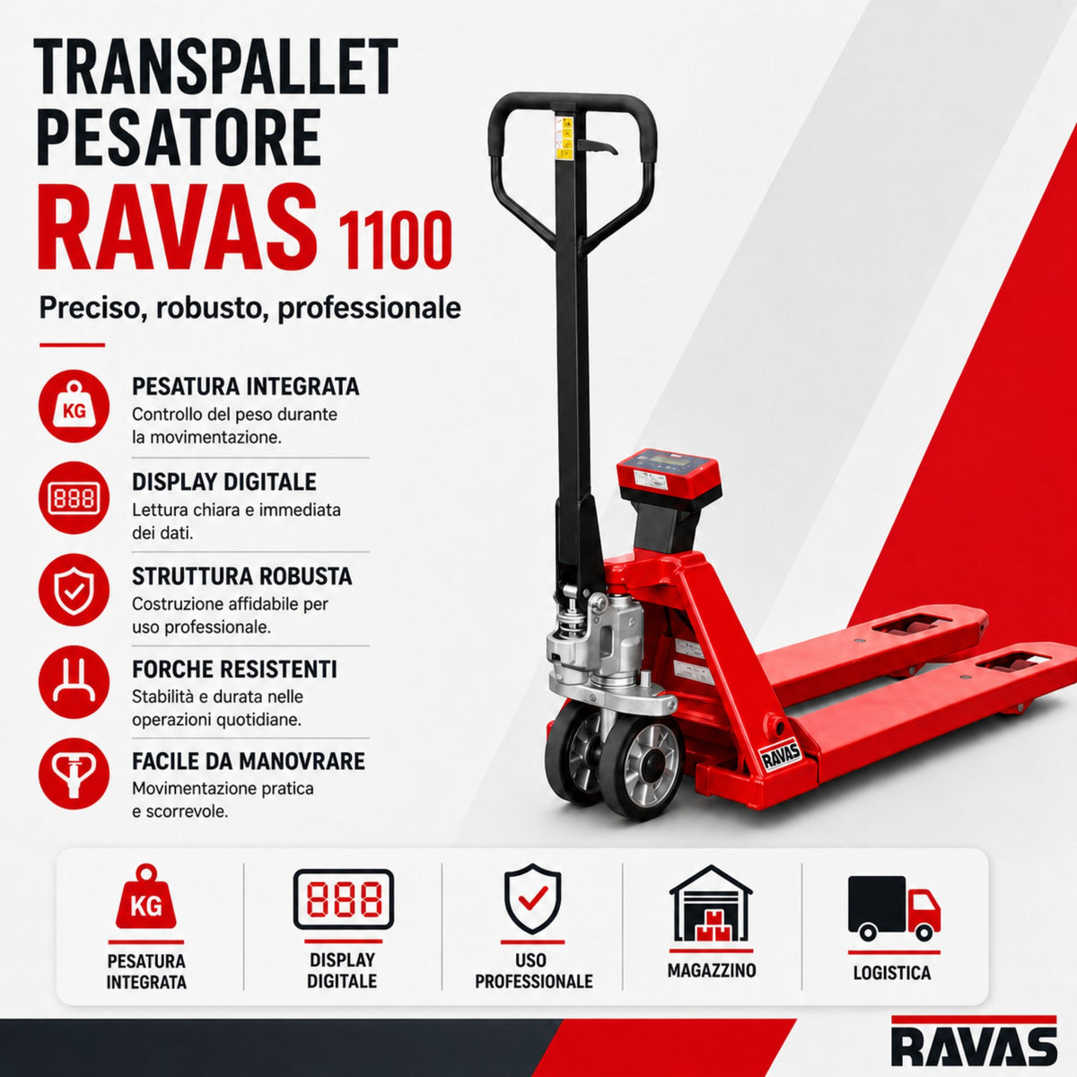 Porta-paletes pesapallet RAVAS 1100 – pesagem base, capacidade de carga 2.000 kg IP67