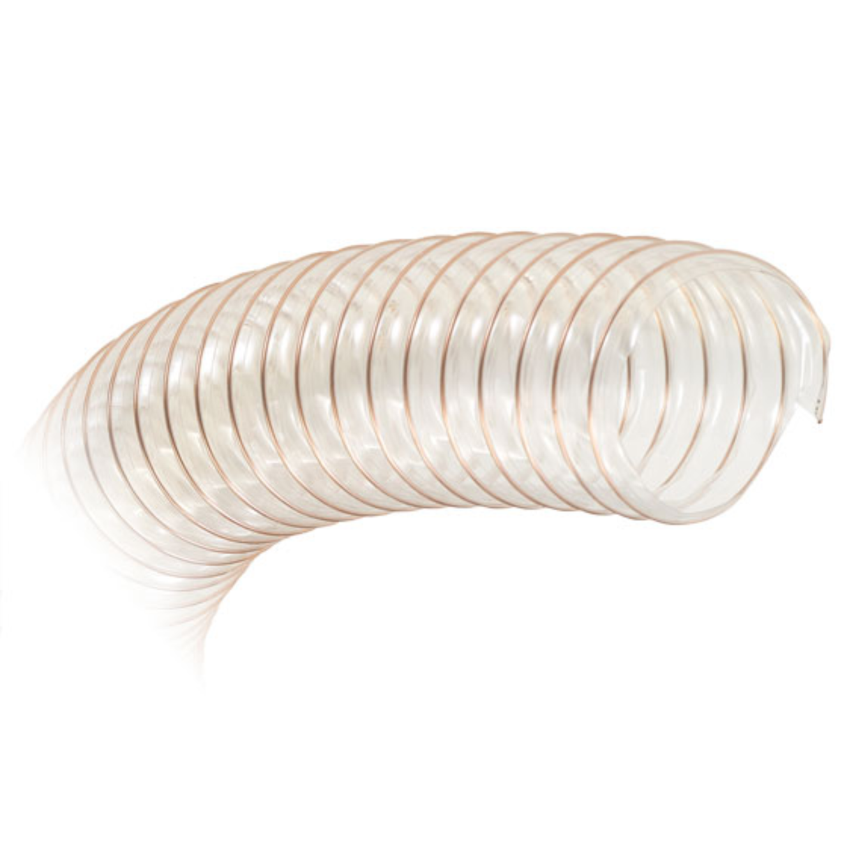 Tubo di aspirazione polveri professionale da 100 mm in PVC resistente allo strappo, rinforzato con spirale in filo d’acciaio ed elica sinistra.