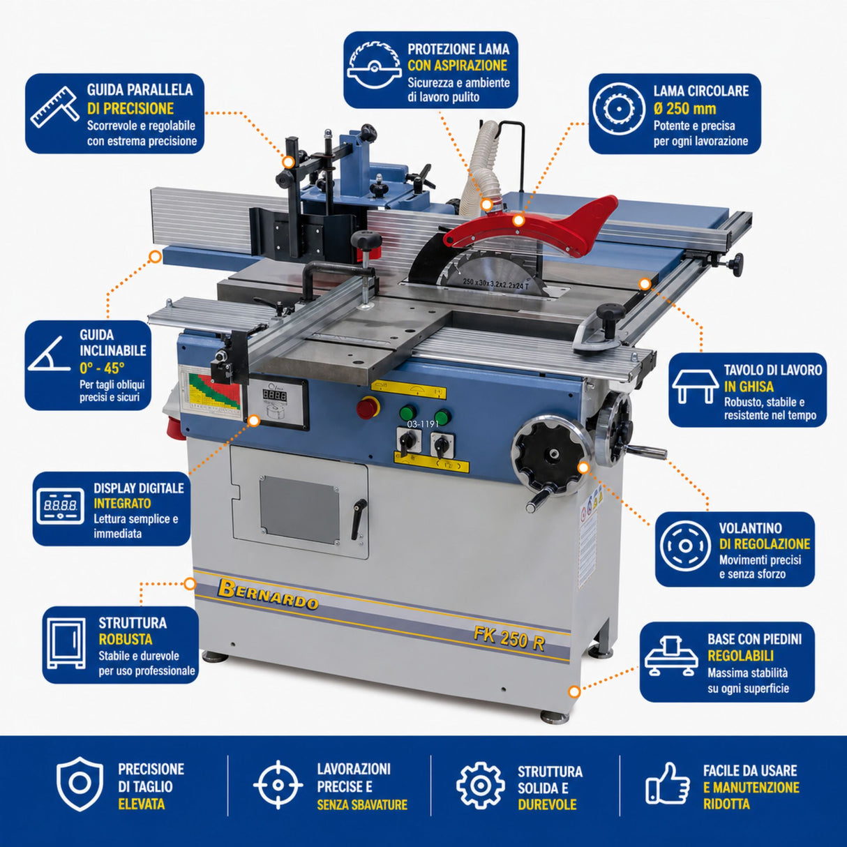 Macchina combinata per legno Bernardo fresa combinata FK 250 R 400V