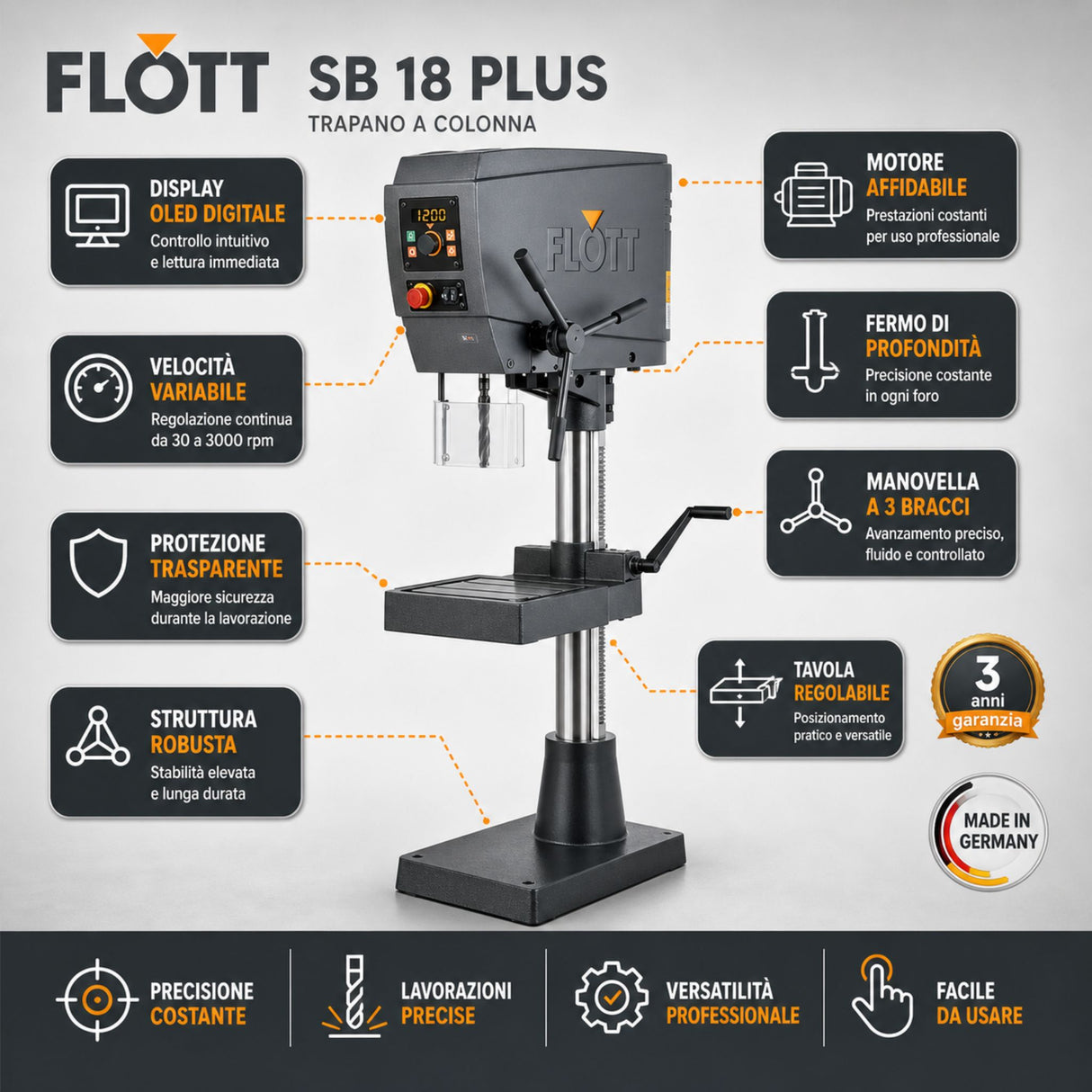 Trapano a colonna Flott SB 18 Plus Inverter 30-3000 rpm