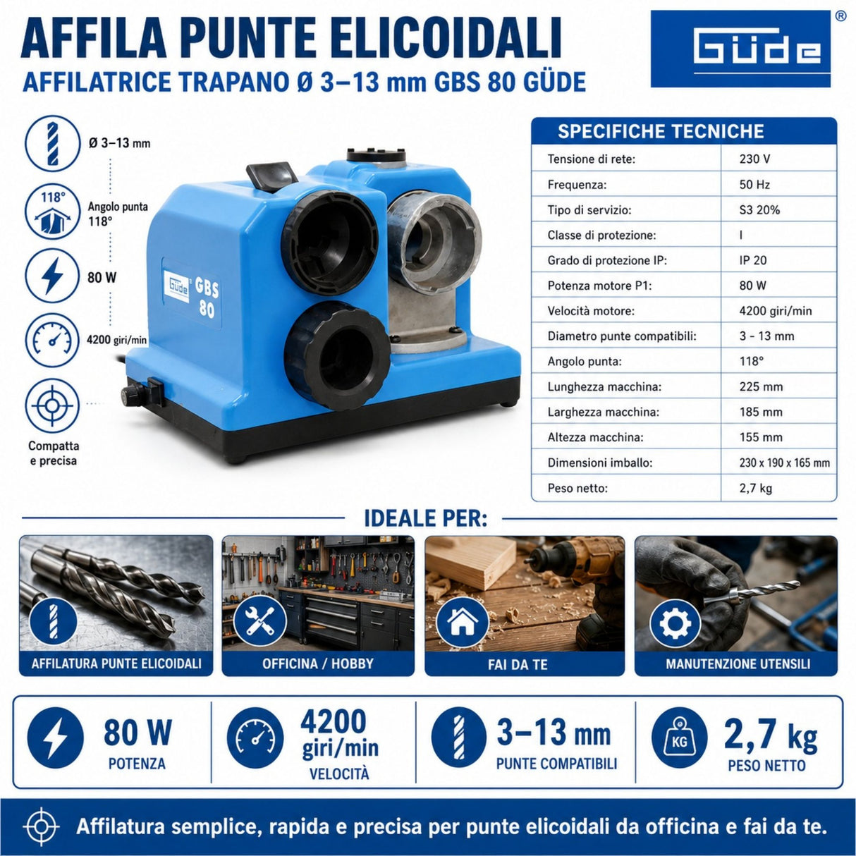 Afiadora de brocas Güde GBS 80