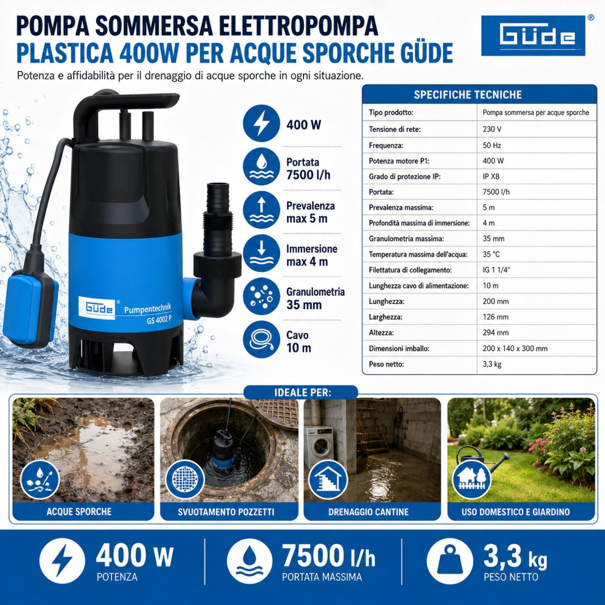 Güde Bomba submersível para águas sujas GS 4002 P