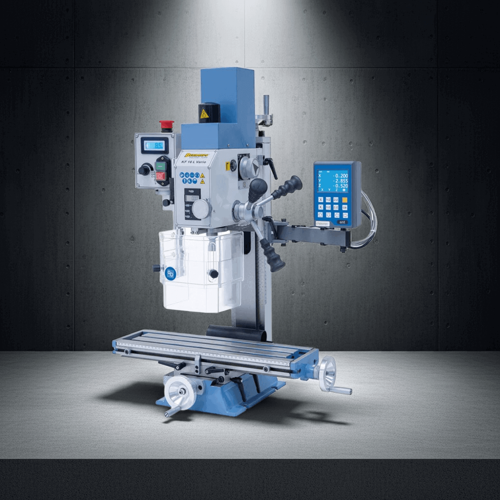 Trapano e fresatrice Bernardo KF 16 L Vario con tavolo a croce, testa inclinabile e visualizzatore digitale a 3 assi DT 40.