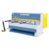 Cesoia a ghigliottina Bernardo MTE 2560 x 4 mm NCC con lame doppie, battuta posteriore NC motorizzata e tavolo con rulli integrati.