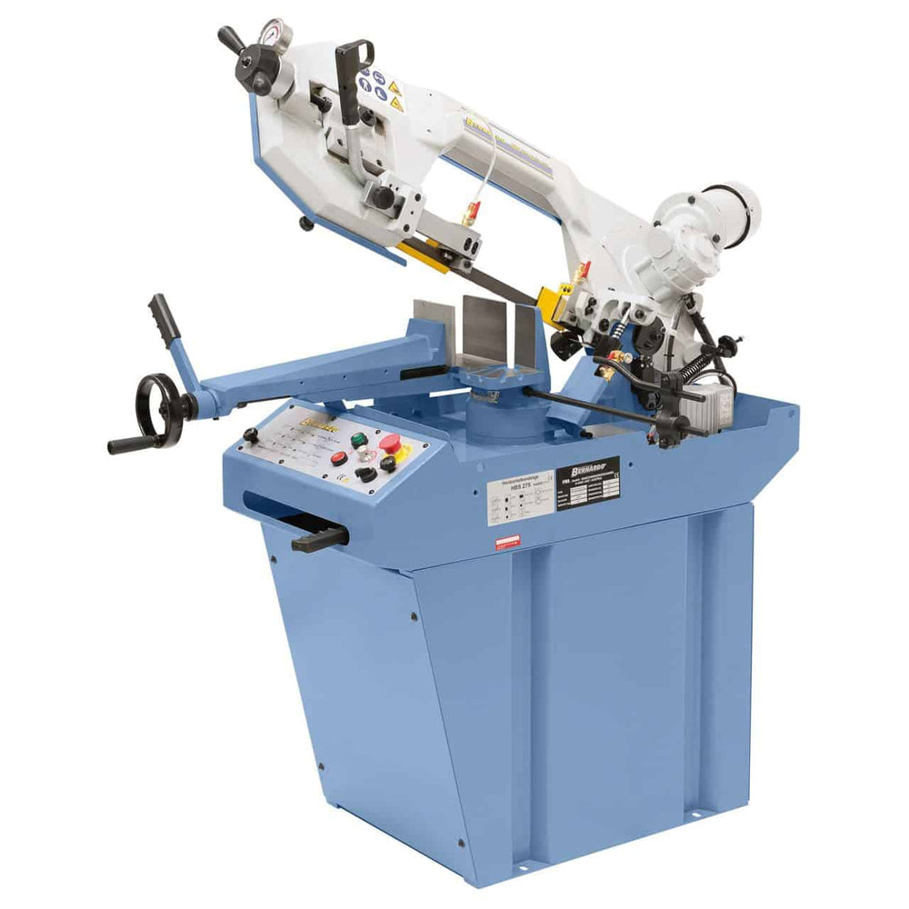 Sega a nastro orizzontale Bernardo HBS 275 Vario PRO con velocità variabile, telaio in ghisa sferoidale e guida lama con inserti in metallo duro.