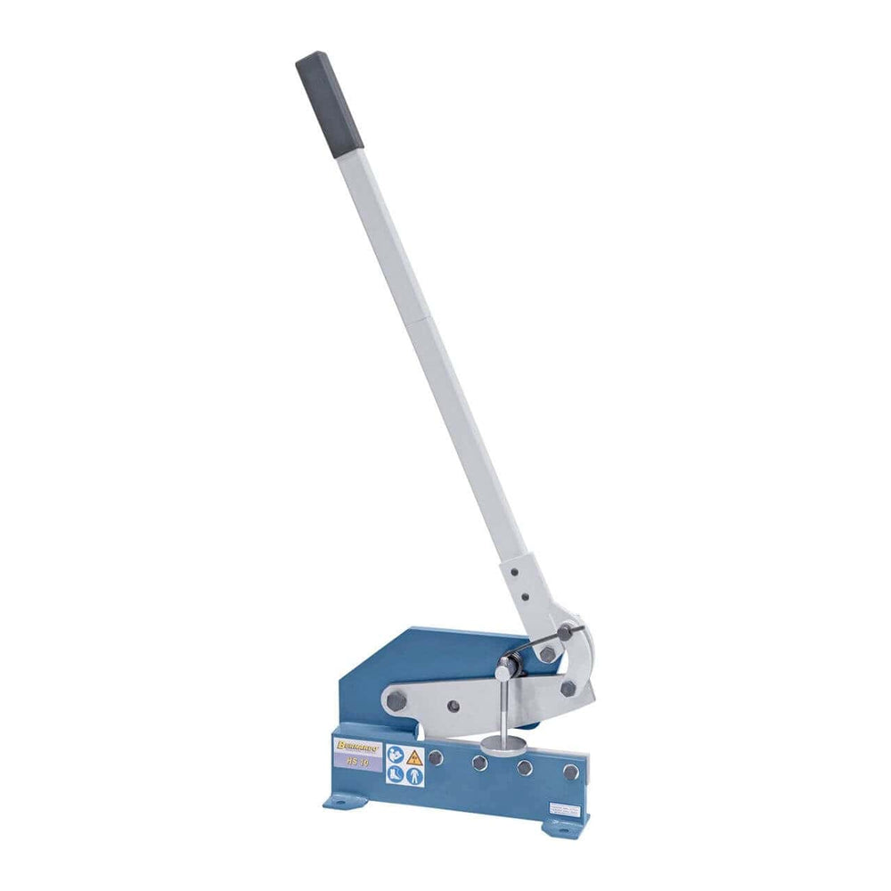 Bernardo Cesoia a leva HS 10 con capacità lamiera 4 mm, foro passante per tondi e pressore regolabile per tagli accurati.