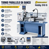 Torno para metal Bernardo Hobby 910 G 230V / 400V com DRO a 3 eixos ES-12 V
