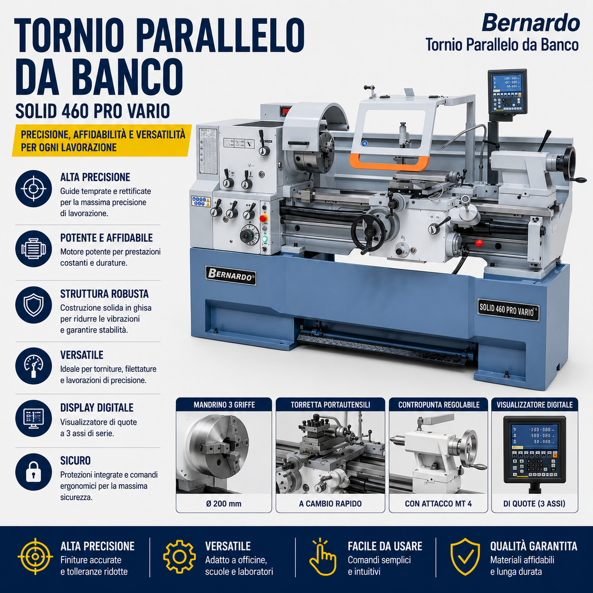 Torno para metal Bernardo Solid 460 x 1000 Pro Vario