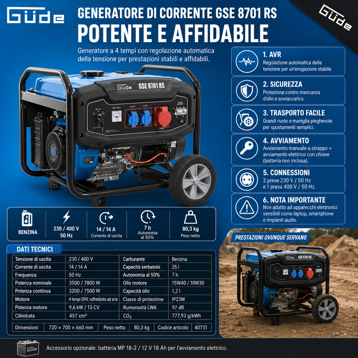Gerador Güde GSE 8701 RS - 7,8 kW 400 V