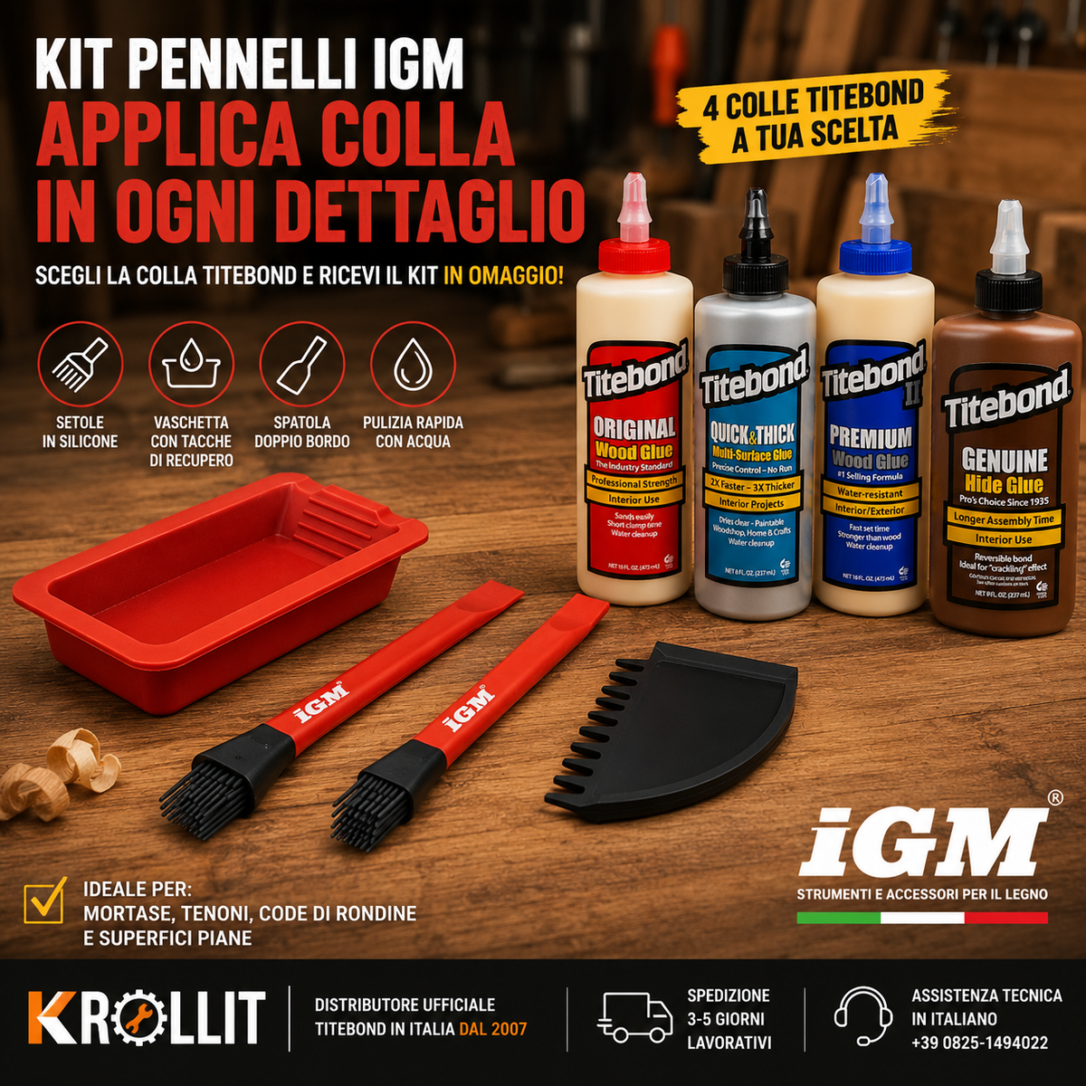 Kit pennelli cola em silicone IGM com cola Titebond à escolha