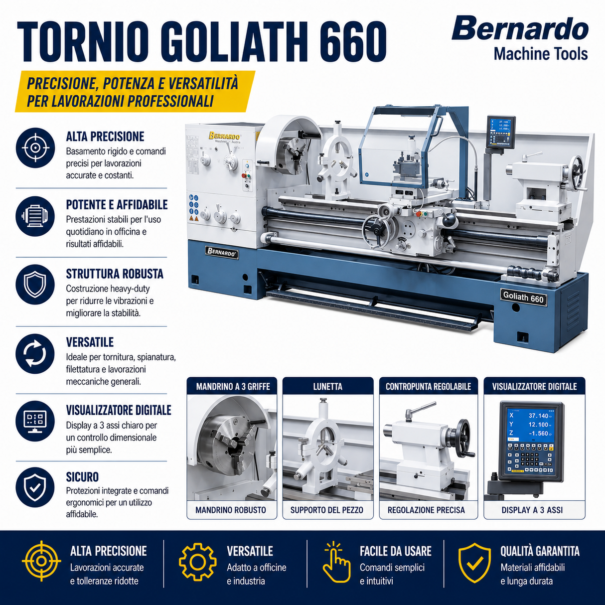 Torno para metal Bernardo Goliath 660 x 1000 com DRO digital 3 eixos