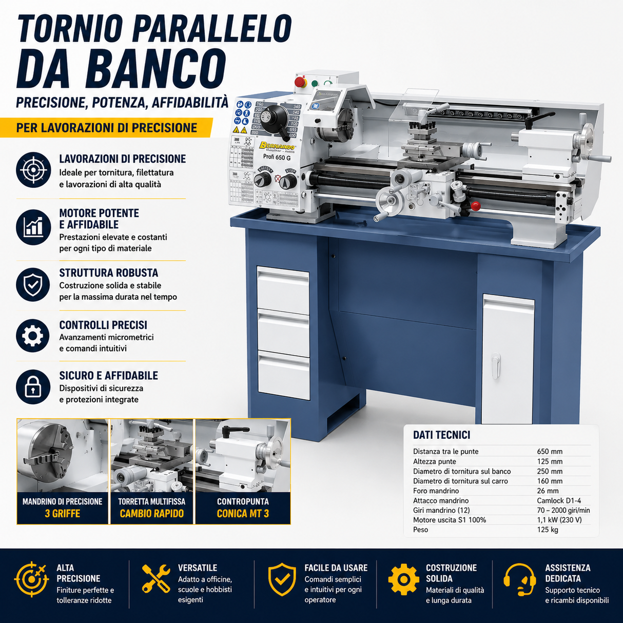 Torno Bernardo Profi 650 G / 230 V – Compacto e fiável