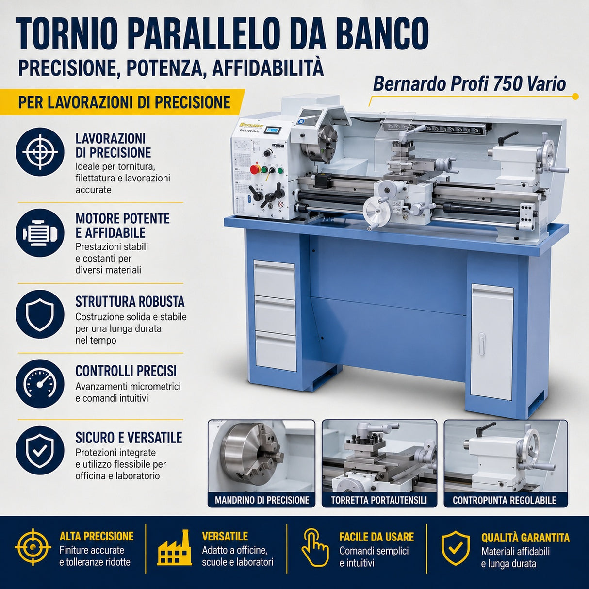 Torno Bernardo Profi 750 Vario / 230 V – Compacto com variatore