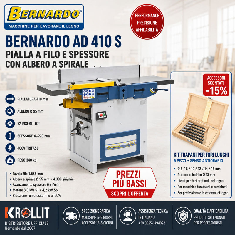 Combo Pialla Bernardo AD 410 S + Kit Trapani Fori Lunghi 6 pezzi
