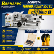 Tornio Bernardo Hobby 350 VD in versione combo, ideale per lavorazioni di tornitura su metallo con precisione e controllo della velocità variabile.