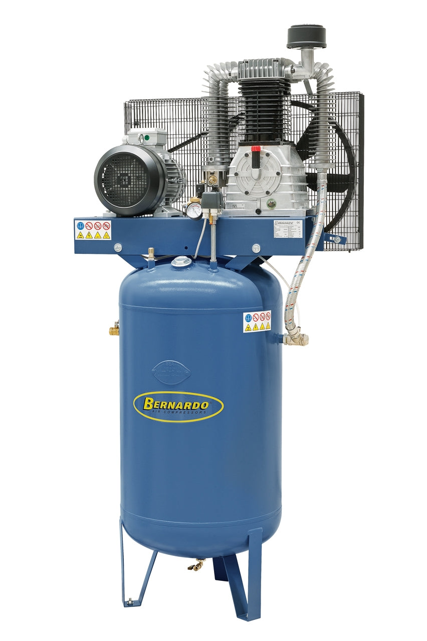Compressore verticale Bernardo AC50/VER/270/1200/SD con serbatoio da 270 litri, doppio stadio e motore da 10 HP, ideale per uso professionale e industriale.