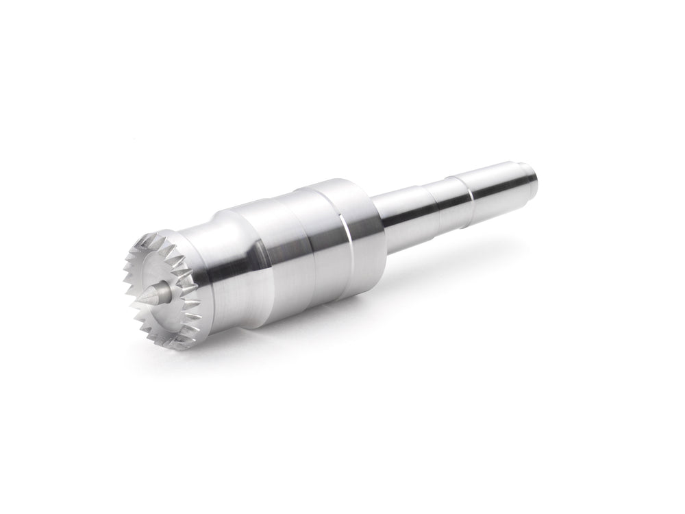 Contropunta rotante Record Power Coronet Falcon da 32 mm con perno elastico regolabile, ideale per tornitura sicura di legni duri e pezzi di grande diametro.