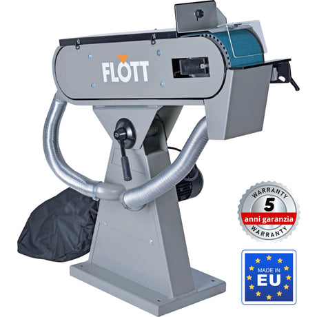Levigatrice a nastro per metallo Flott BSM 150 A 400 V con aspirazione integrata, motore 3,75 kW e nastro abrasivo da 2000 × 150 mm.
