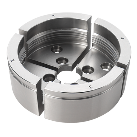 Ganasce Record Power da 100 mm con profilo a coda di rondine esterno e corpo interno profondo dentato, ideali per grandi ciotole, legno verde e vasi cavi.