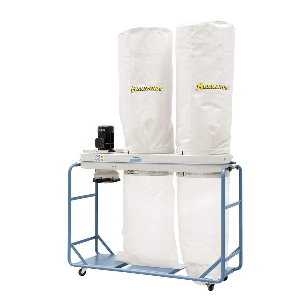 Bernardo FT 302 N – impianto di aspirazione 4200 m³/h con sacche filtro e trucioli, 4 attacchi Ø 100 mm e motore 3,0 kW.