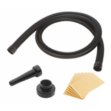 Kit accessori Camvac per aspiratore con tubo flessibile da 2,5 m, riduttore 4”–2,5”, adattatore per utensili elettrici e sacchetti filtro in carta.