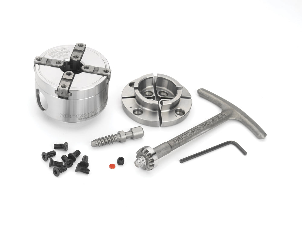 Mini mandrino Record Power SC2 con corpo da 65 mm e filettatura diretta 1-1/4” x 8 TPI, ideale per la tornitura di piccoli oggetti in legno con maggiore capacità di presa.