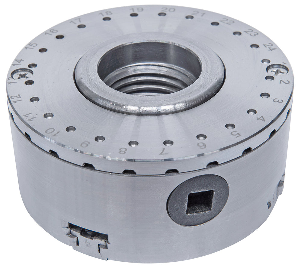 Piastra di divisione compatibile con mandrino M95, dotata di 24 arresti con intervallo di 15°, ideale per lavorazioni angolari precise su tornio.