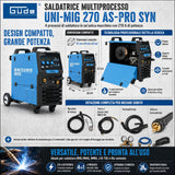 Máquina de soldar multiprocesso Güde Uni-Mig 270 AS-Pro SYN – inversor trifásico 400V, MIG/MAG, MMA, fio fluxado e TIG
