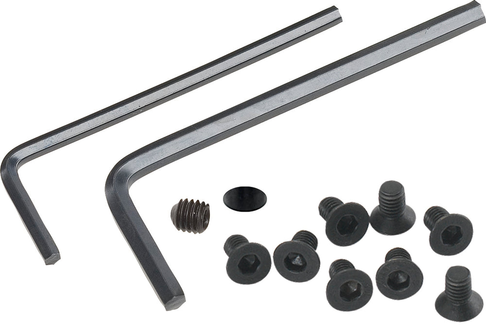 Kit di ricambi Record Power con viti, chiavi esagonali, grano cieco e rondella fibra per manutenzione mandrini SC3 e SC4.